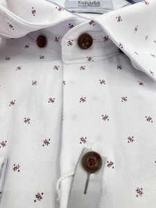 Koszula męska biała faktura jodełka drobny wzór bordowe guziki SLIM FIT