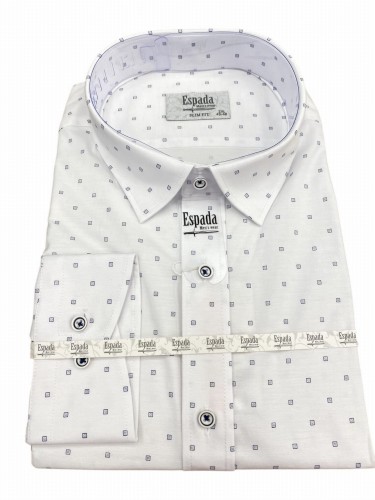 Koszula męska biała w granatowe kwadraty SLIM FIT