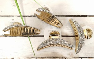 Spinka złota do włosów klamra zdobiona kryształkami 