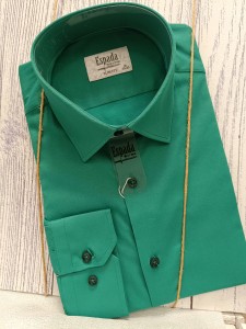 Koszula męska długi rękaw slim gładka zielona 
