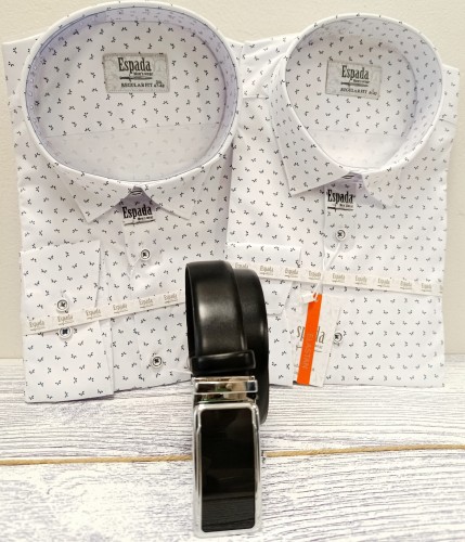 Koszula biała długi rękaw drobny wzór długi rękaw REGULAR FIT 