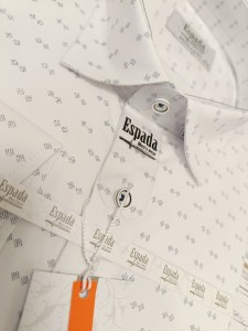 Koszula męska biała długi rękaw kołnierzyk wzór granatowe romby REGULAR FIT