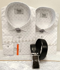 Koszula męska biała długi rękaw kołnierzyk wzór granatowe romby REGULAR FIT