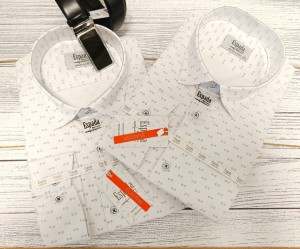 Koszula męska biała długi rękaw kołnierzyk wzór granatowe romby REGULAR FIT