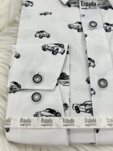 Koszula męska biała długi rękaw SLIM FIT wzór czarne samochody