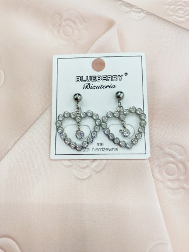 Kolczyki wkrętki wiszące puste serca z cyrkoniami