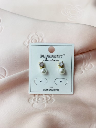 Kolczyki wkrętki cyrkonia i perełka