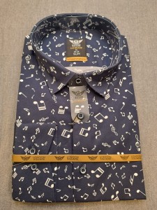 Koszula długi rękaw granatowa w nuty SLIM FIT 