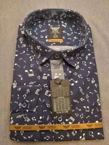 Koszula długi rękaw granatowa w nuty SLIM FIT 