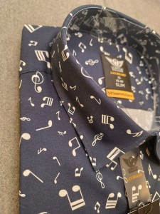 Koszula długi rękaw granatowa w nuty SLIM FIT 