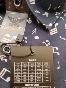 Koszula długi rękaw granatowa w nuty SLIM FIT 