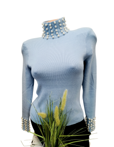 Golf damski prążek bogato zdobiony perełkami 