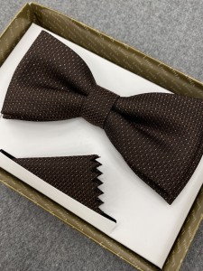 Mucha męska z poszetką wzór srebrne kropki