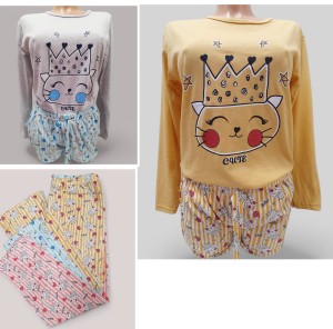 Piżama damska spodnie plus koszulka długi rękaw wzór KOT