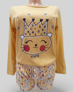 Piżama damska spodnie plus koszulka długi rękaw wzór KOT