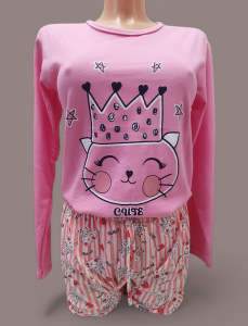 Piżama damska spodnie plus koszulka długi rękaw wzór KOT