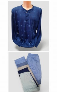 Piżama męska spodnie plus bluzka na guziki do połowy