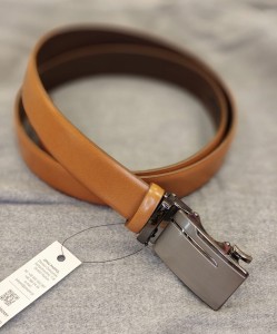 Pasek męski gładki skóra naturalna klamra srebrna i paskami