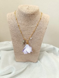 Naszyjnik długi kamienie perła ozdobny kwiat 