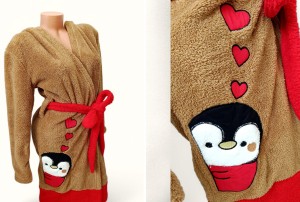 Szlafrok damski z kapturem pingwinek i serduszka 