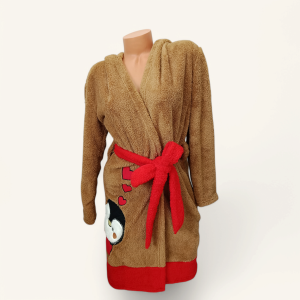 Szlafrok damski z kapturem pingwinek i serduszka 