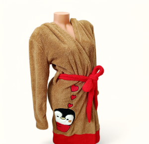 Szlafrok damski z kapturem pingwinek i serduszka 