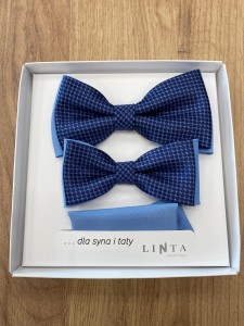 Muchy TATA SYN dwukolorowe niebieskie w granatowe kółka i kropki