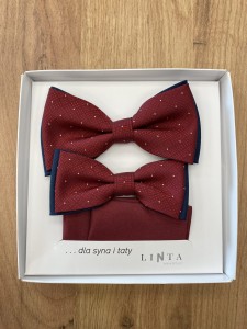 Muchy TATA SYN dwukolorowe granatowo-bordowe w białe kropki