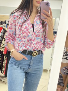 Damska bluzka elegancka wzór gęste kwiaty 
