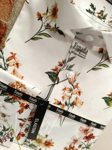 Koszula męska długi rękaw biała w kwiaty SLIM FIT