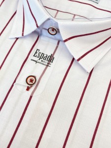 Koszula męska dlugi rękaw biała w bordowe paski SLIM FIT