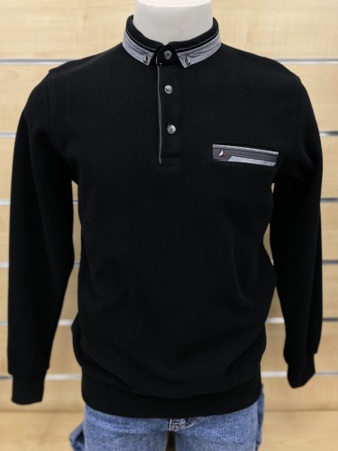 Sweter męski z kołnierzykiem trójkąt przy kieszonce 