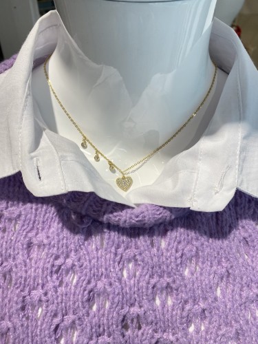 Naszyjnik trzy cyrkonie i serce wysadzane cyrkoniami 