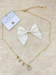 Naszyjnik trzy cyrkonie i serce wysadzane cyrkoniami 