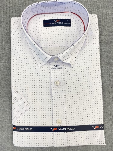 Koszula męska biała w granatowe kropki