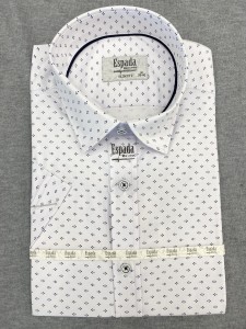 Koszula męska SLIM FIT krótki rękaw biała w kropki