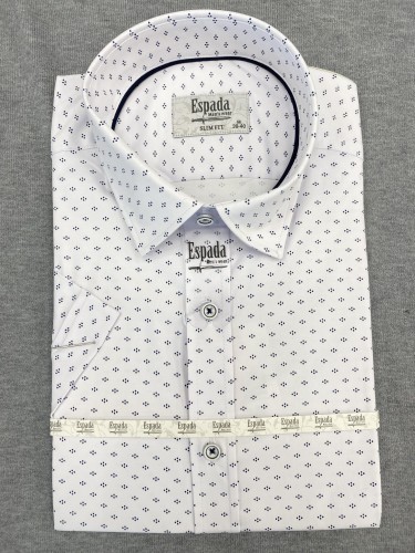 Koszula męska SLIM FIT krótki rękaw biała w kropki