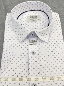 Koszula męska SLIM FIT krótki rękaw biała w kropki