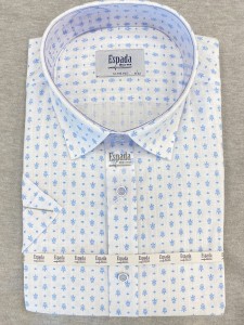 Koszula męska z krótkim rękawem SLIM FIT 100% bawełna błękitny wzór