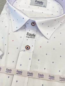 Koszula męska krótki rękaw REGULAR biała w drobny wzór