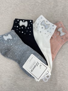 Skarpety damskie perełkowe kokardki