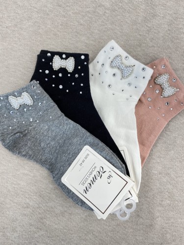 Skarpety damskie perełkowe kokardki