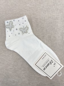 Skarpety damskie perełkowe motylki 