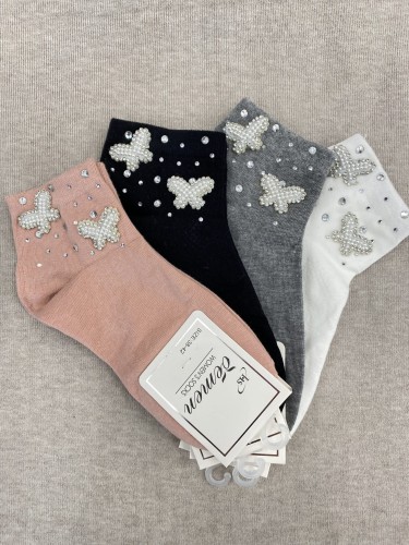 Skarpety damskie perełkowe motylki 
