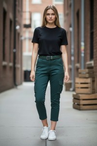 Jeansy damskie zielone bojówki 