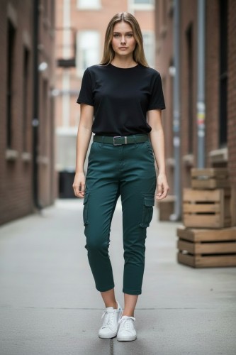 Jeansy damskie zielone bojówki 