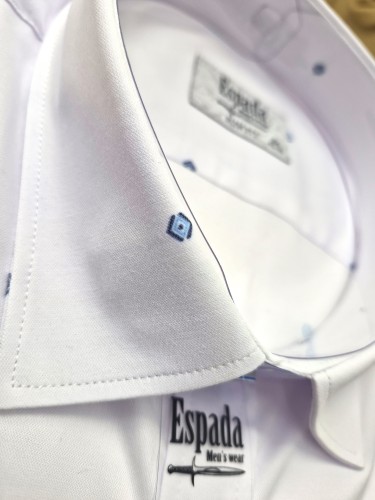 Koszula męska biała we wzorek krótki rękaw kołnierzyk SLIM FIT