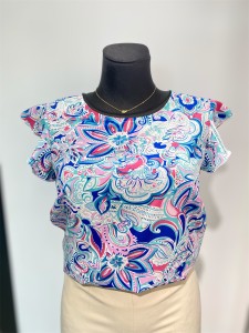 Bluzka damska w kolorowy wzór i kwiaty 