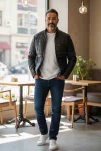 Kurtka męska skóra naturalna na stójce 