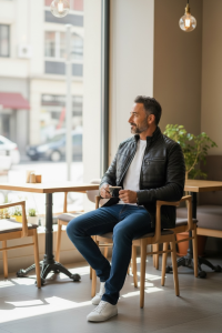 Kurtka męska skóra naturalna na stójce 